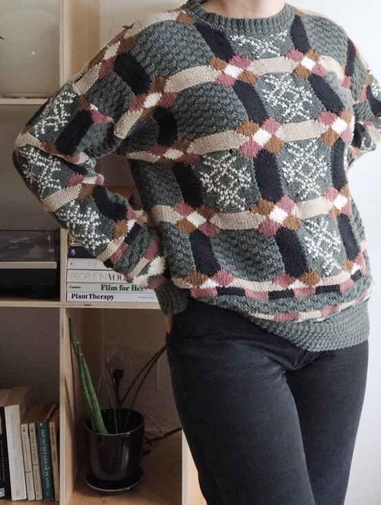 Vintage Sweaters - vintage 90s cottage grunge chunky knit granny patchwork sweater y2k boho sweater